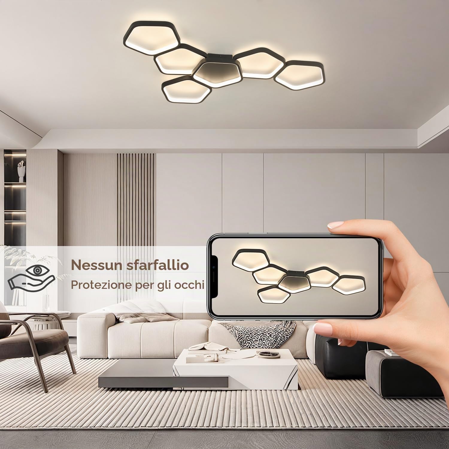 Plafoniera LED Soffitto 90cm Dimmerabile 3000K-6500K, con Telecomando e APP, Lampadario Moderno Nero per Camera da Letto, Soggiorno, Cucina e Sala da Pranzo, Funzione Memoria e Luce Notturna