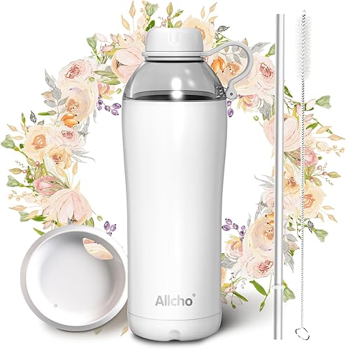 Miniatura 12 de Botella de agua aislada para mujeres, botellas de agua de acero inoxidable de 18 oz, de doble pared, 2 tapas (para beber y taza) - Hidrata y Púrpura