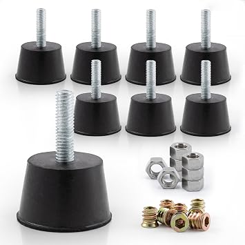 NEWBYTEK M6 Thread Rubber Furniture Leveling Feet Screw in Threaded Furniture Levelers Adjustable Table Chair Levelers Feet Glides for Chairs Tables Cabinet Patio - 8 Pack