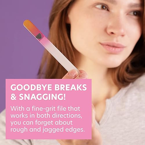 Miniatura 5 de BONA FIDE BEAUTY Paquete de 2 limas de uñas de vidrio checo – Juego de limador de uñas de grano alto magenta aguamarina y dorado, regalos para ella