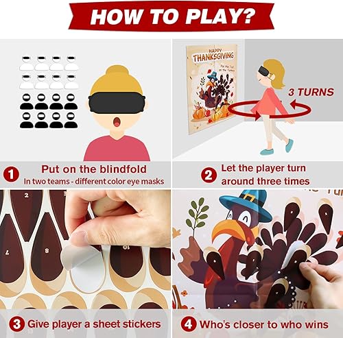Miniatura 6 de PARTYLOUD Juegos de Acción de Gracias para la familia, Pin The Tail on the Turkey Games, juegos de fiesta de amigos, actividades, suministros de