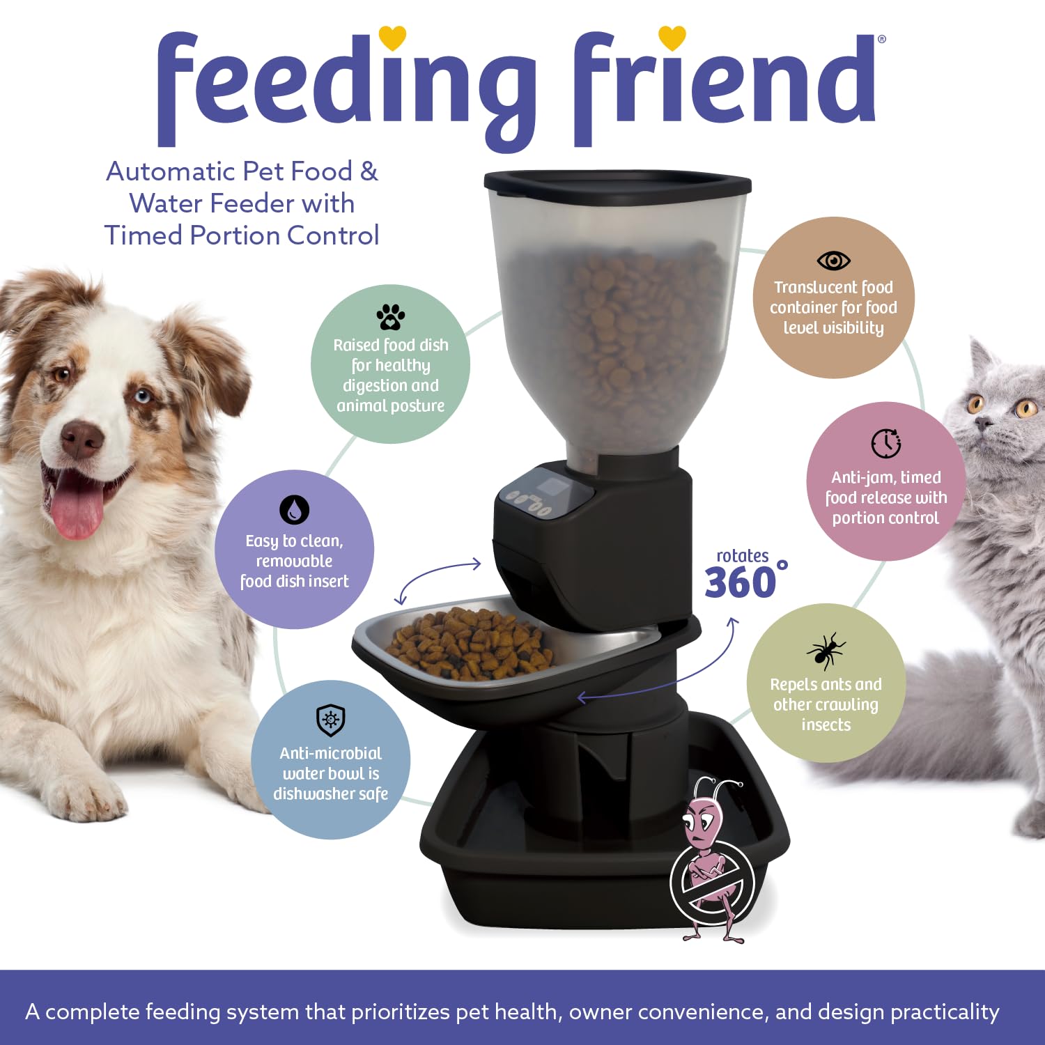 Mangiatoia automatica per cani e gatti con distributore d'acqua, mangiatoia intelligente per animali domestici con controllo delle porzioni, display OLED, design anti-inceppamento
