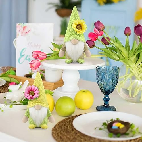 Miniatura 7 de Gehydy Juego de 2 gnomos de girasol, gnomos de felpa de primavera, Pascua, regalo hecho a mano, escandinavo Tomte, decoración de granja para el