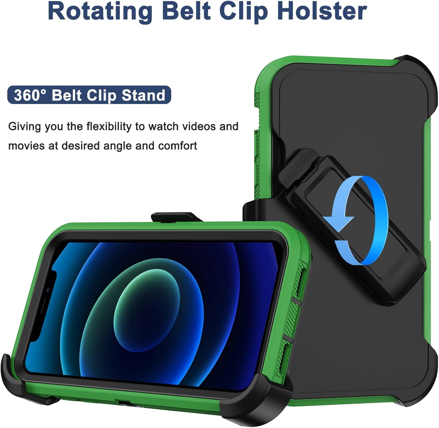 RubCase for iPhone 12 Case, iPhone 12 Pro Case with Belt Clip Holster, 2X Screen Protector, Heavy Duty Military Grade Full Body Shockproof Rugged Protective Cover for iPhone 12/12 Pro (Green Black B) - Image 2