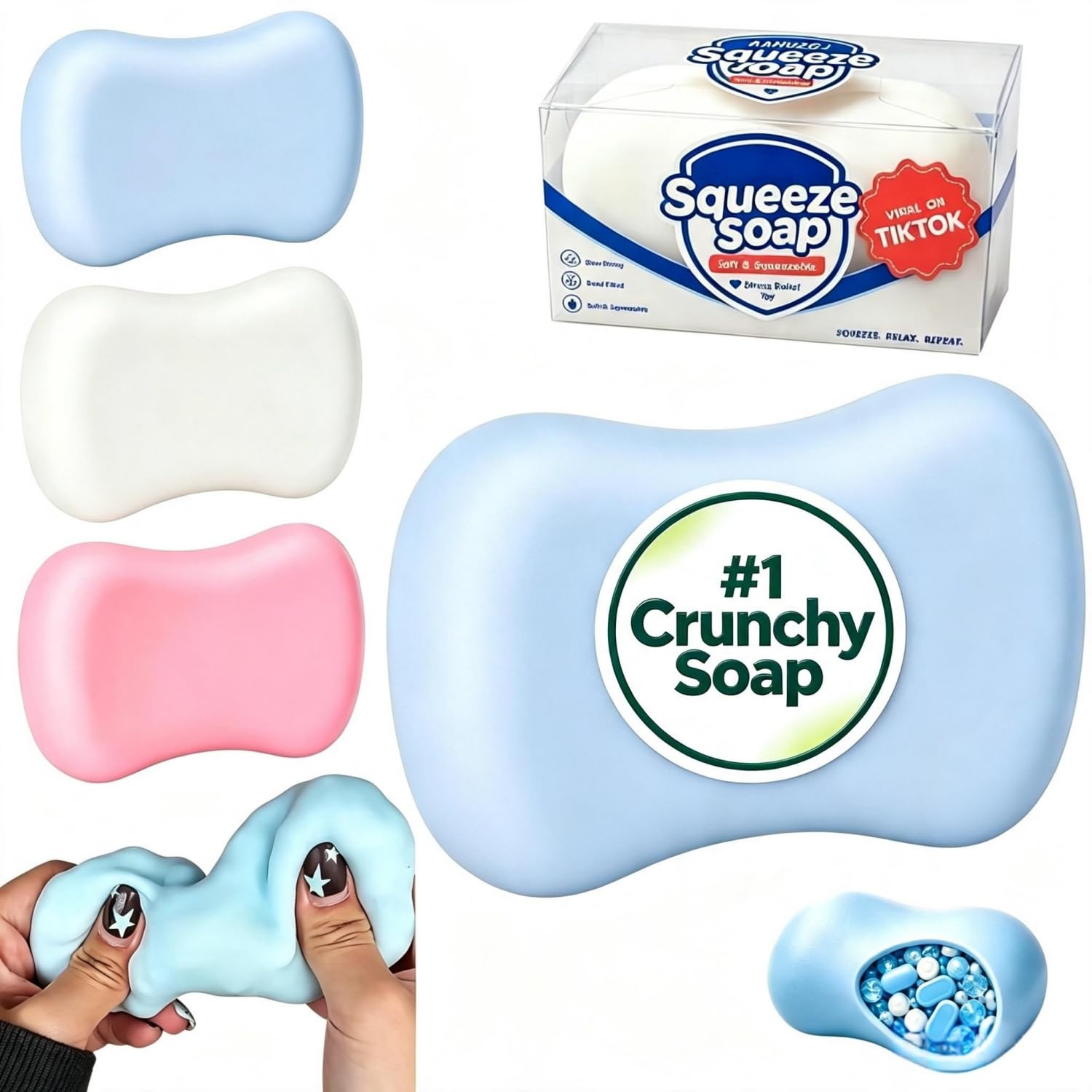 Crunchy Soap Squishy Asmr Stress Ball with Colorful Beads Filling — image 1