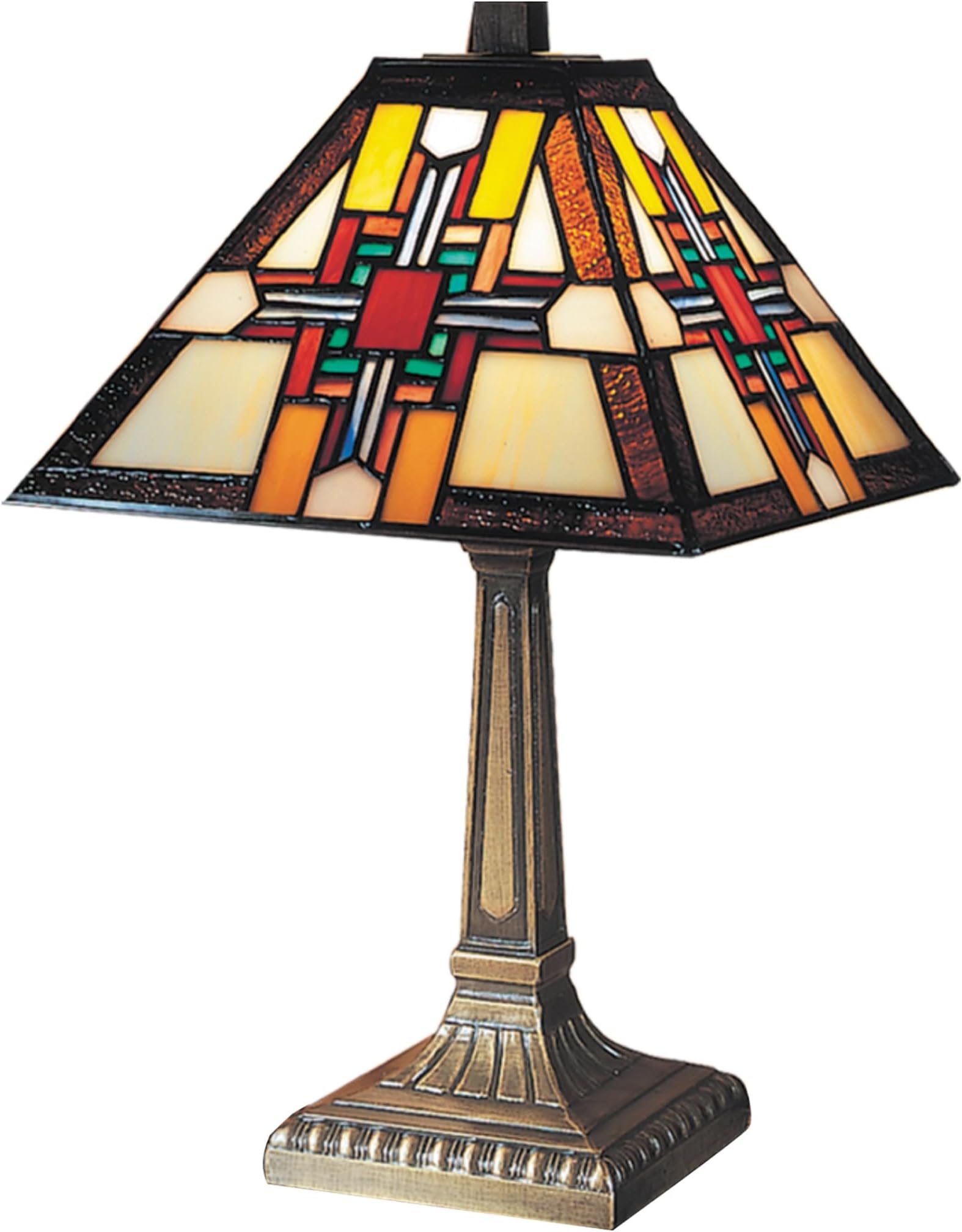 7342/533 Morning Star Table Lamp, Antique Bronze and Art Glass Shade