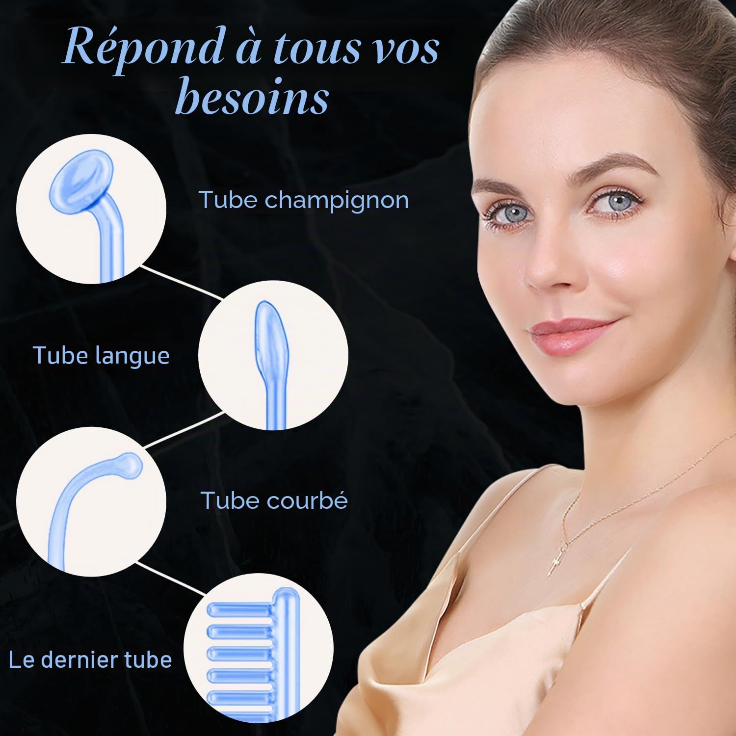 UUPAS 4 en 1 Bleu Appareil Haute Frequence Esthetique - Haute Frequence Visage Baguette avec 4 Tubes - Machine de Resserrement de la Peau pour l'acné, l'élimination des Rides,le Rajeunissement