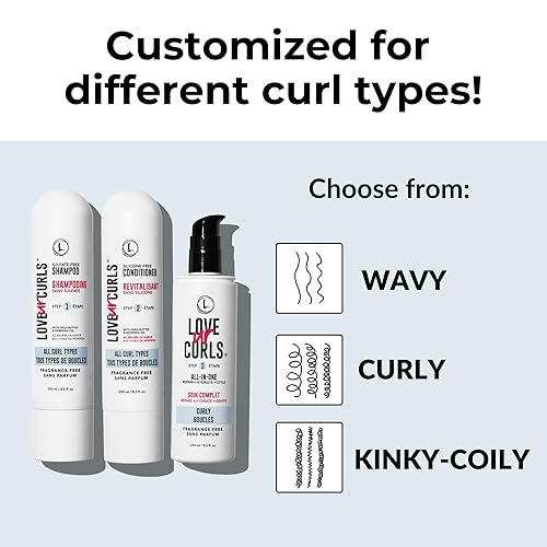 Miniatura 6 de Love Ur Curls Juego de champú y acondicionador sin fragancia con rizador todo en uno para cabello rizado, sistema de 3 pasos para reparar, 6.8 fl oz
