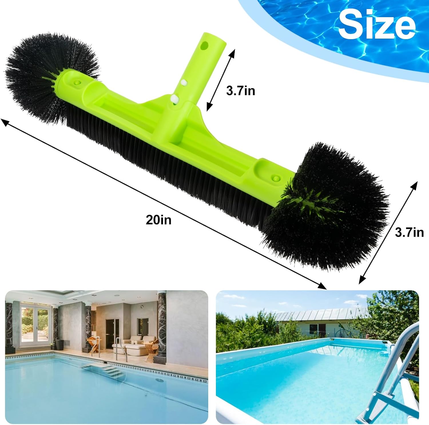 Sepetrel 20" Wide Pool Brush Head for Cleaning Walls,Inground/Above Ground Swimming Pool Scrub Brushes with Round Ends