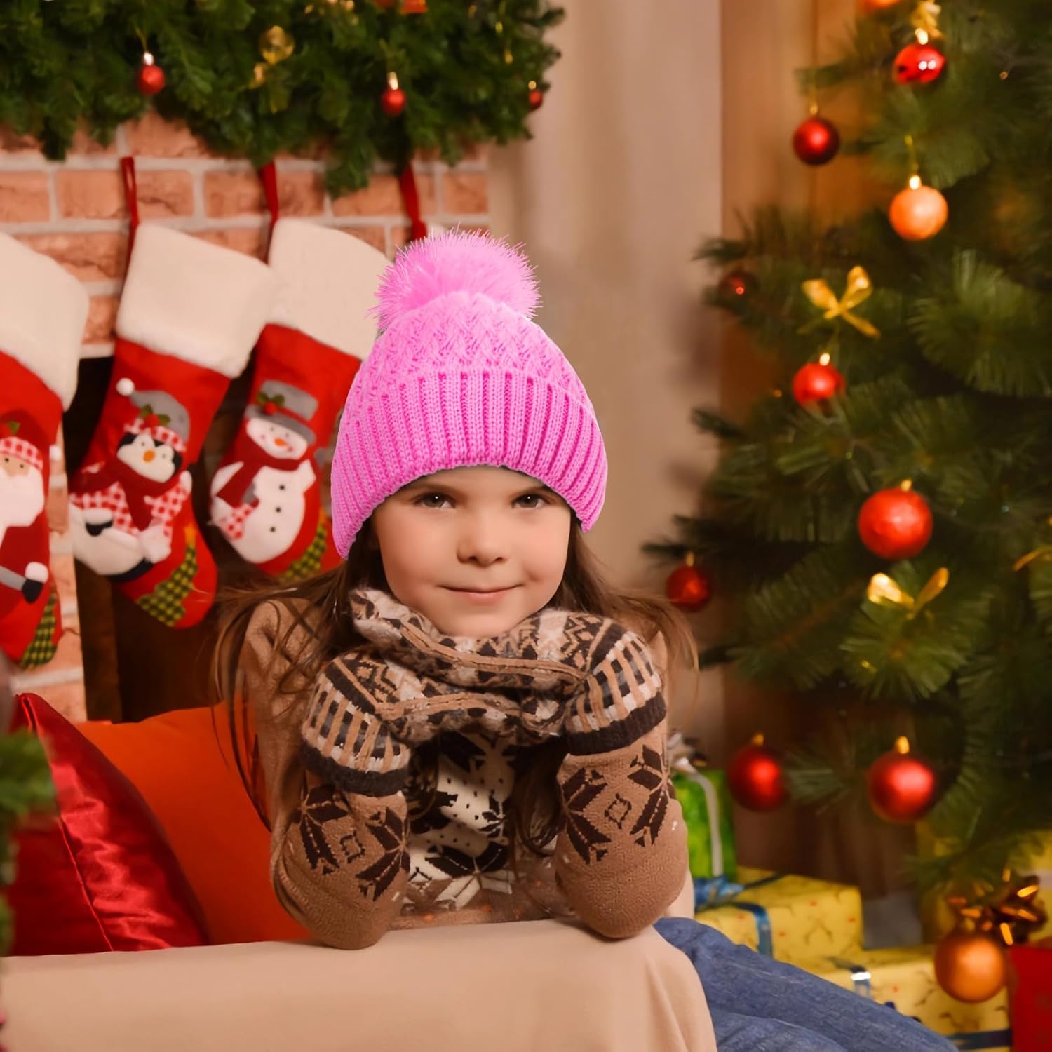 Winter Hat for Kids Children, Girls Beanie with Pom Pom, Girls Accessories Knit Beanies Cap Age 7-12 - Image 7