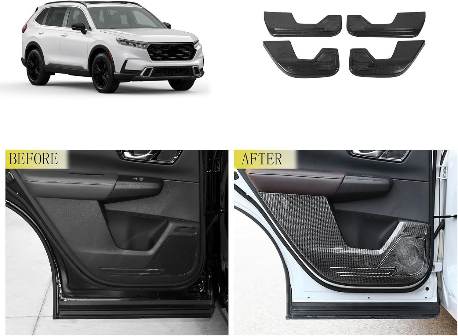 Door Anti Kick Pad Cover Compatible with Honda New CRV CR-V 2023 2024 2025 2026（Oil Version） Door Scratch Protector Molding Trim Interior Car Accessories ABS 4PC(Carbon Fiber Style)
