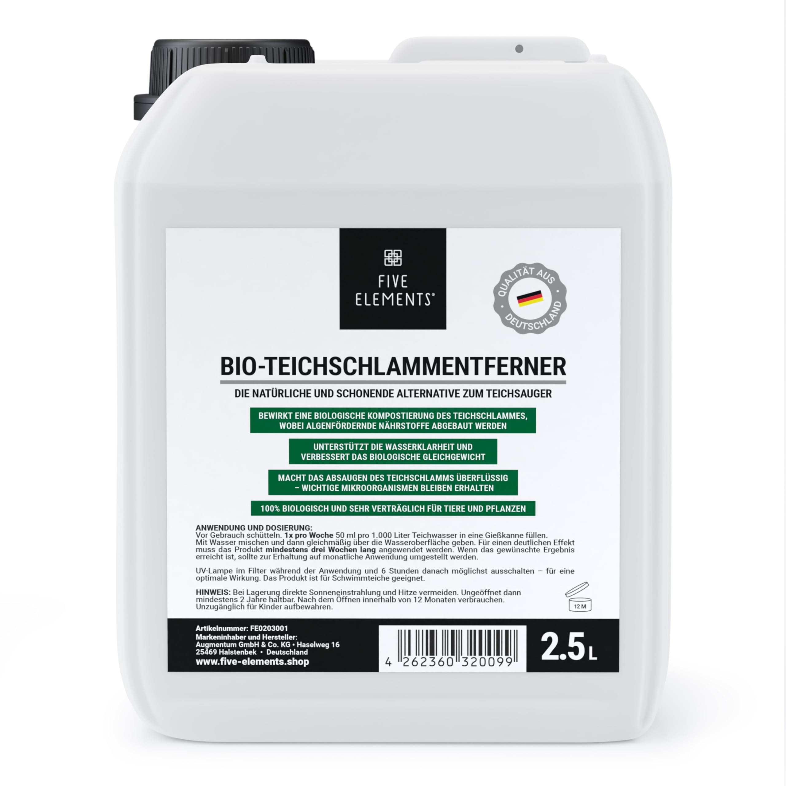 FIVE ELEMENTS Bio-Teichschlammentferner | 2,5 L | ideal für Frühjahr | 2025: Verbesserte Wirkung | Teichwasser-Klärung | flüssig