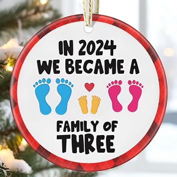 3.5" Ceramic Family Ornament, Family Christmas Ornaments 2024, Christmas Ornaments for Tree, Babys First Christmas Ornament 2024, New Parents Gifts, Gift Exchange, Gift Idea, Bauble Present