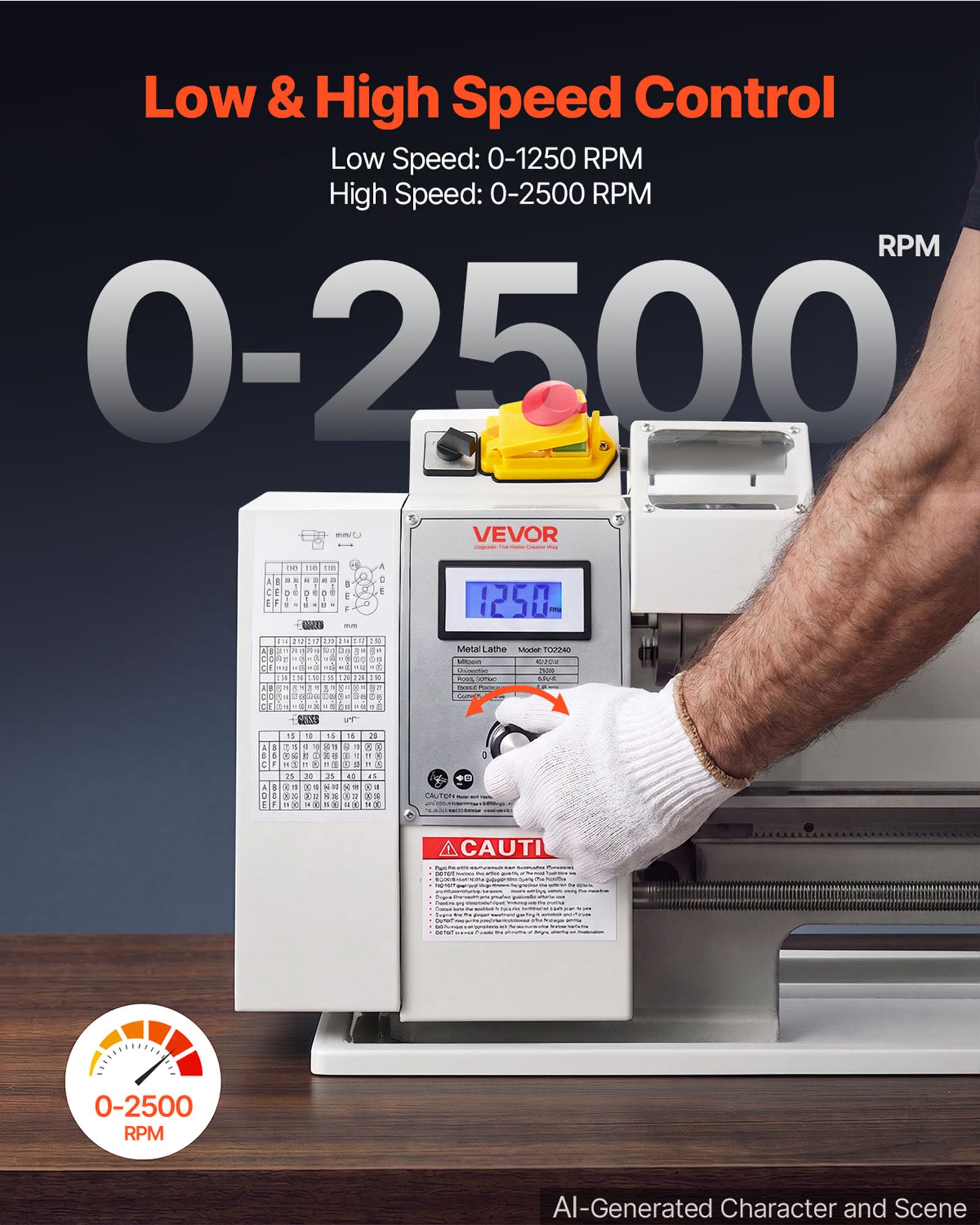 VEVOR Tornio da Banco per Metalli 650W Ingranaggi 220 x 402mm Corpo Ghisa