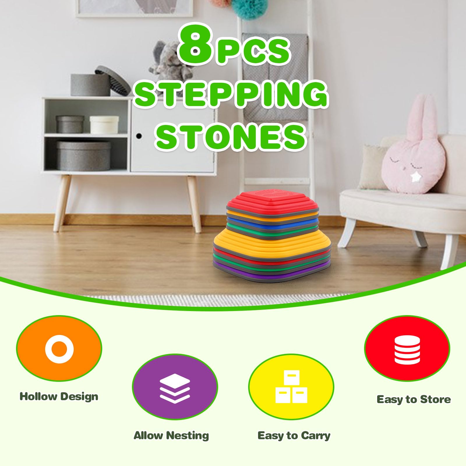 8 Piedras de Equilibrio para Niños,Piedras Apilables Antideslizante, Que Fomentan el Equilibrio y Habilidades Motoras en Niños, Curso de Obstáculos,Equipo de Juego para Jnteriores y Exteriores