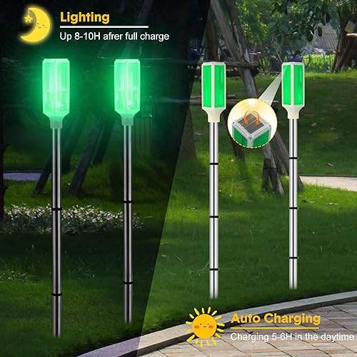 Miniatura 3 de Marcadores de entrada alimentados por energía solar, luces de entrada, reflectores en postes para nieve, carretera, patio al aire libre (verde, 4