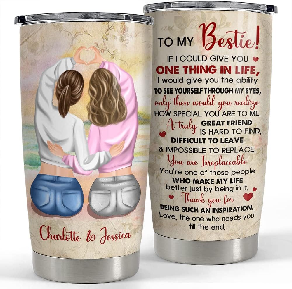SANDJEST Personalized Tumbler To My Bestie 20oz 30oz Tumblers with Lid Gift for Sister Best Friends Woman Girl Friendship Soul Sister Christmas Birthday