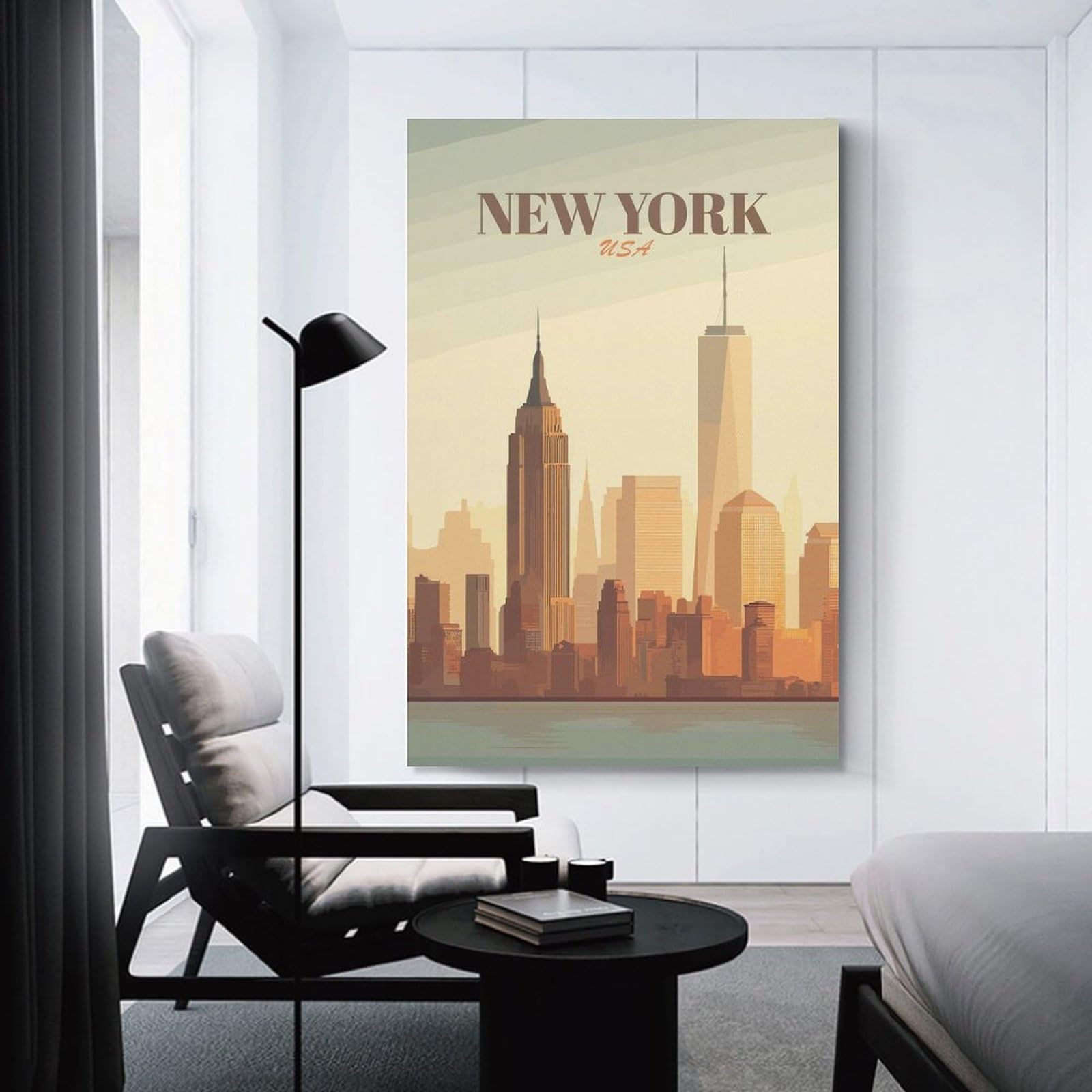 Junmoney Unframe-Style-11 New York City Skyline Vintage Hanging Wall Art 20X30inch(50X75cm), For Small Homes, Bedrooms Or Open Spaces, An Easy Choice For New Home Styling