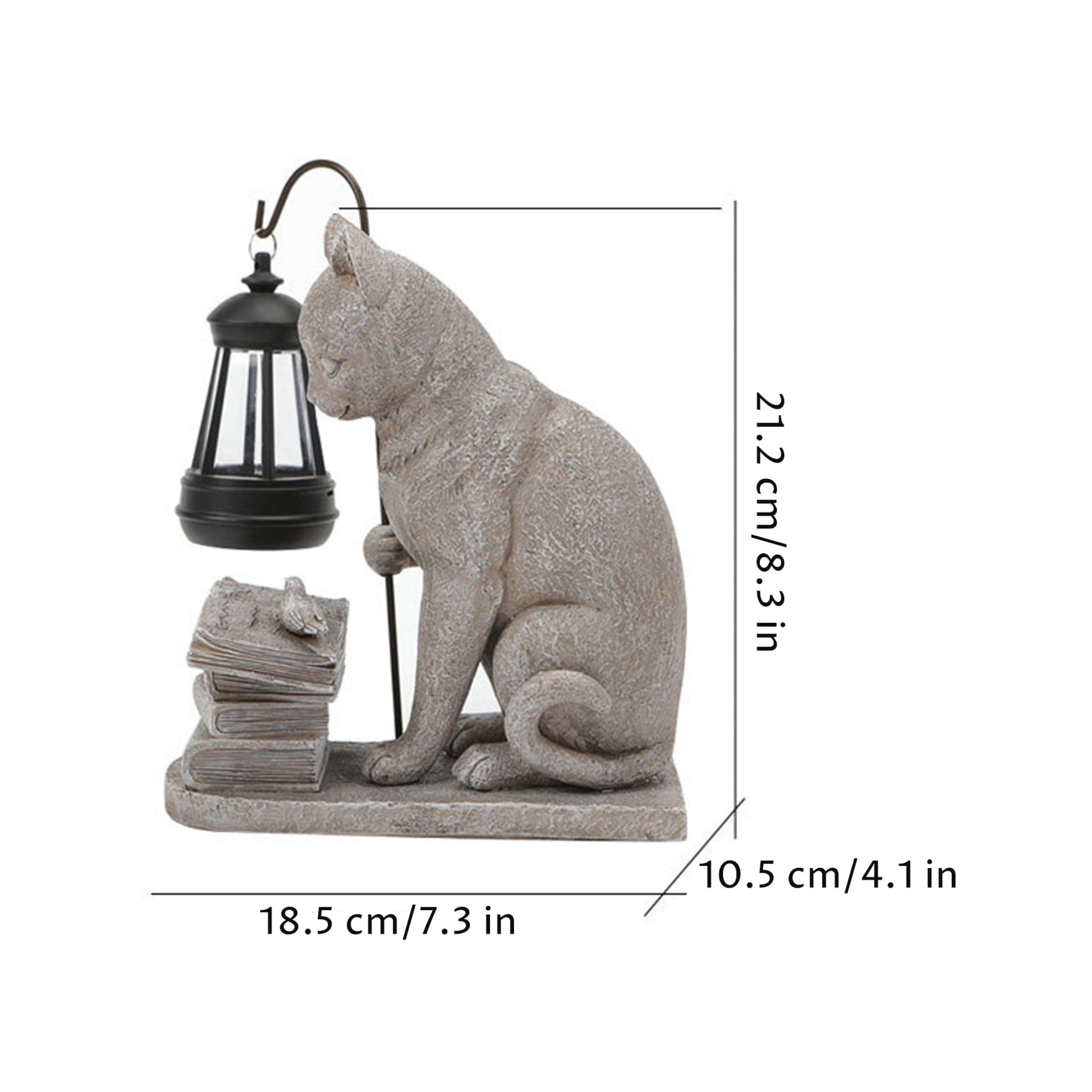 Luci solari per gatti da giardino all'aperto, statua in resina da 8, 3 pollici per gatti con libro di lettura con lanterna solare, figurine decorative impermeabili per patio, decorazioni per prato e b