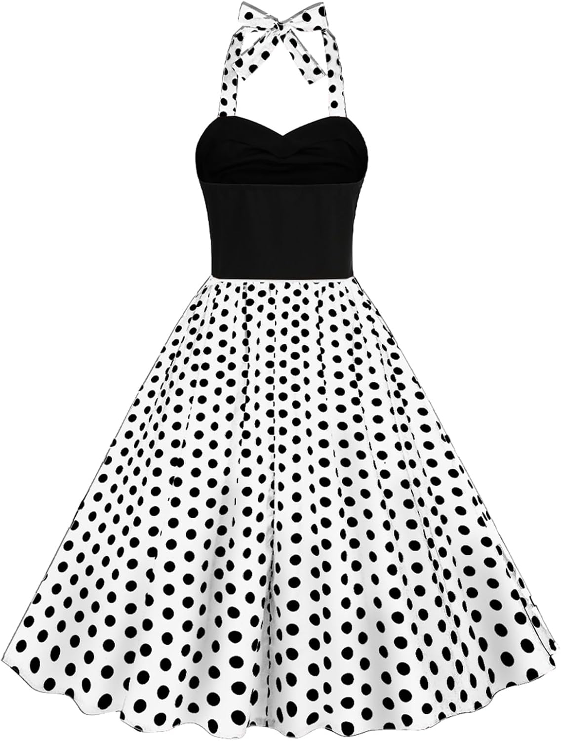 ODIZLI Women's 1950s Retro Dress Halter Neck Polka Dot Swing Dress Sleeveless Retro Cocktail 50s Style Dresses