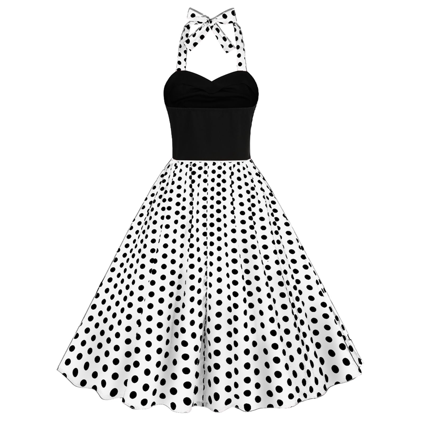Robe de cocktail rétro pour femme, style années 50, pin-up, dos nu, à pois, blanc, Taille L