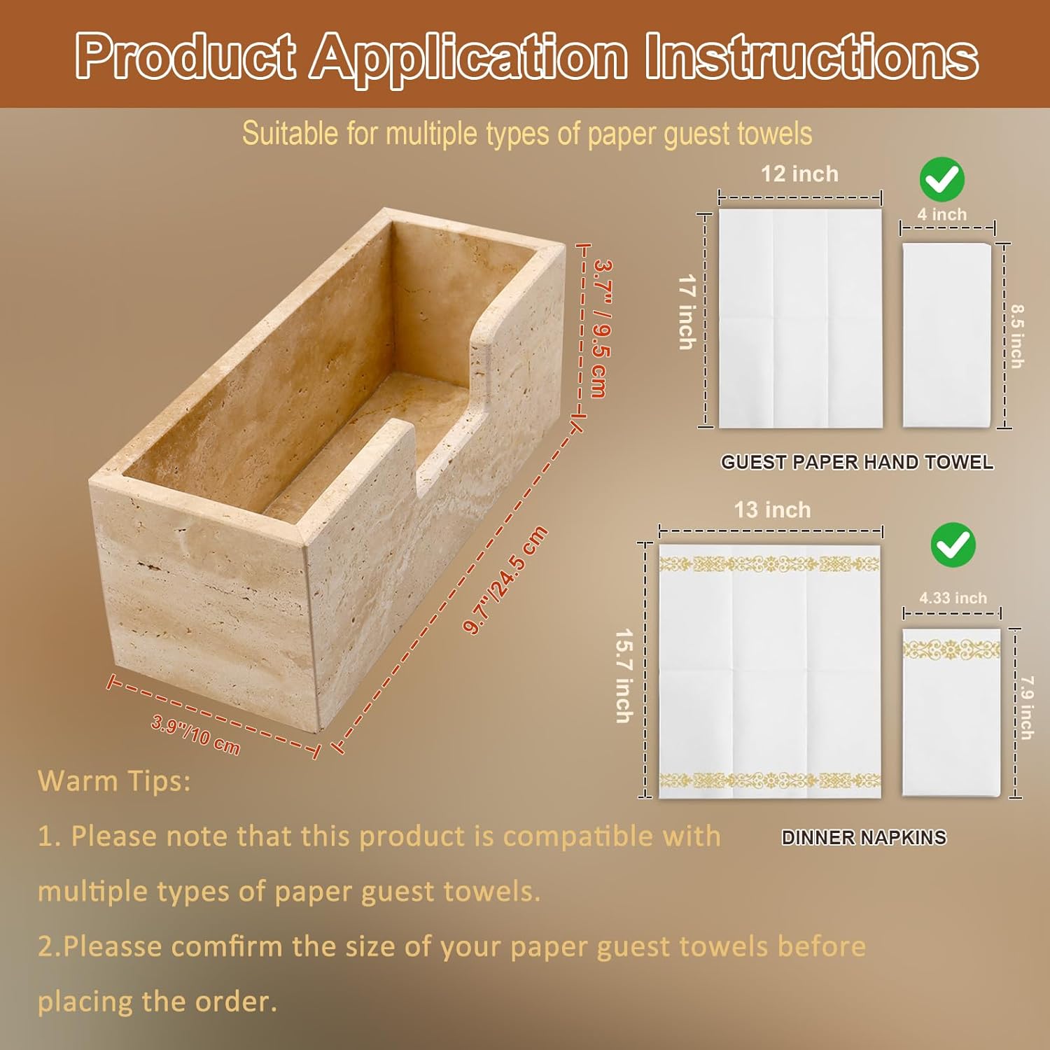 Bathroom Napkin Holder,Natural Travertine Guest Towel Holder,Stone Napkin Holder for Bathroom,Standing Guest Towel Holder Tray for Bathroom Vanity Toilet Kitchen Dining Table, Beige