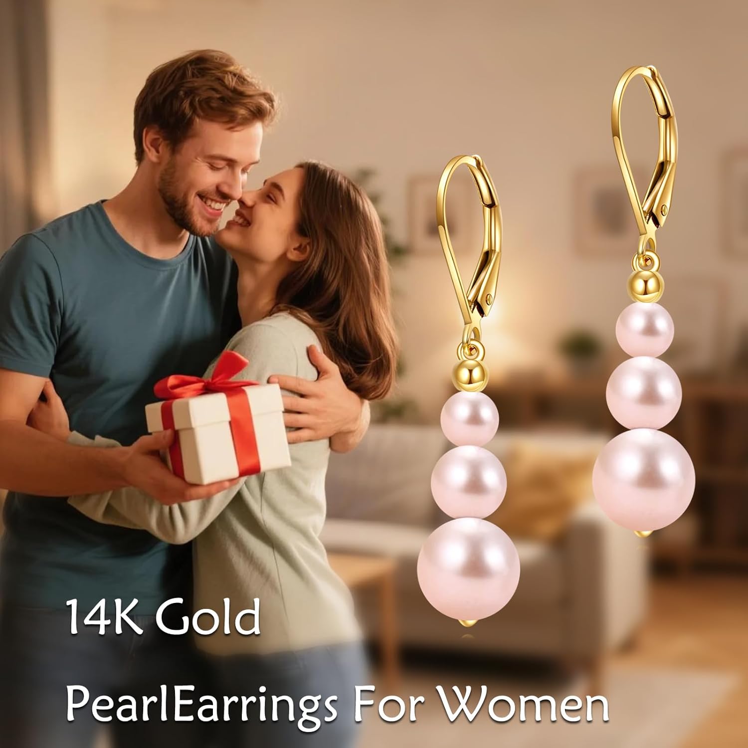 KECHO 14K Real Gold Crystal Beads Earrings 14K Solid Gold Dangle Drop Leverback Jewelry Anniversary Birthday Gifts for Women