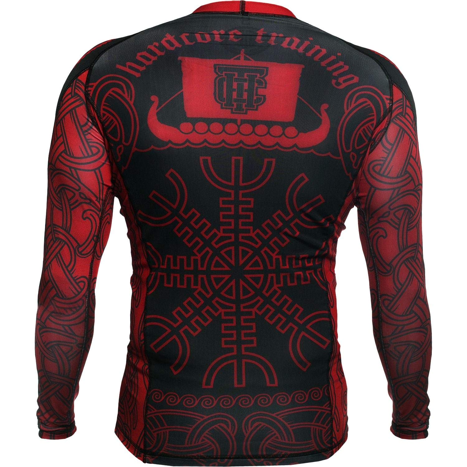 Hardcore Training Rash Guard Mężczyźni Kompresja Koszulka Długi Rękaw BJJ MMA No-Gi Obcisła Grappling Boks (DE/NL/SE/PL, Alfa, 4XL, Regularny, Regularny, Red/Black/Grey)