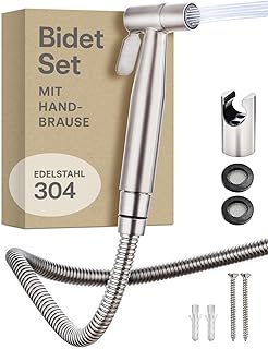 Praknu Bidet Set mit Handbrause, Schlauch & Halter Edelstahl Rostfrei - Inkl. 2 Dichtungen - 𝗘𝗶𝗻𝗳𝗮𝗰𝗵𝗲 𝗠𝗼𝗻𝘁𝗮𝗴𝗲 - WC Handbrause - Bidet Dusche für Standard G1/2 Anschluss