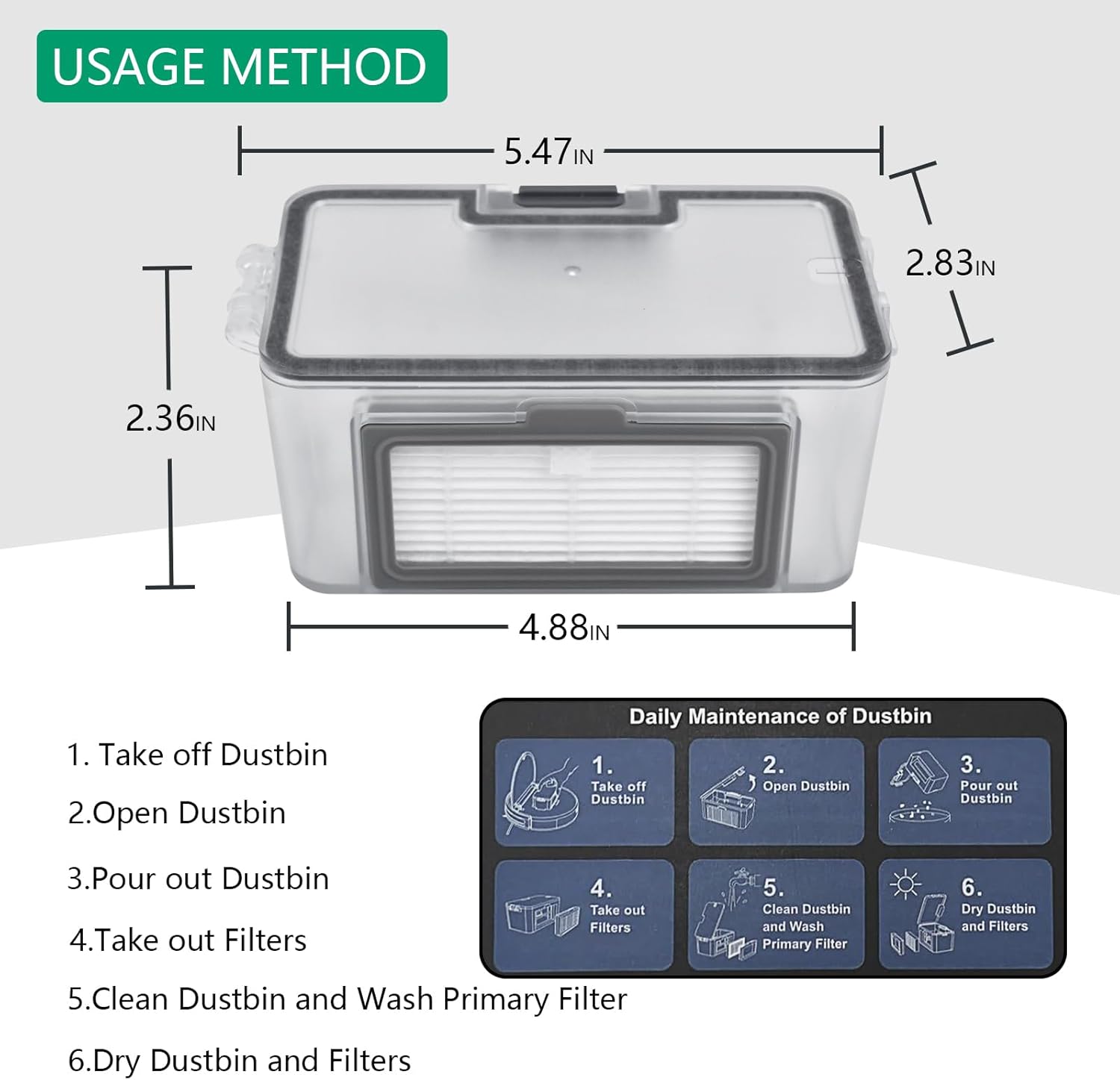 Robot Vacuum dustbin, Sweeping Robot Box Water Tank,Robot Vacuum Replacement Parts Fit for MAMNV BR150/BR151, for ZCWA BR150/BR151,for MANVINS G20,for ONSON BR150/BR151,for GTTVO BR150/BR151, Gray