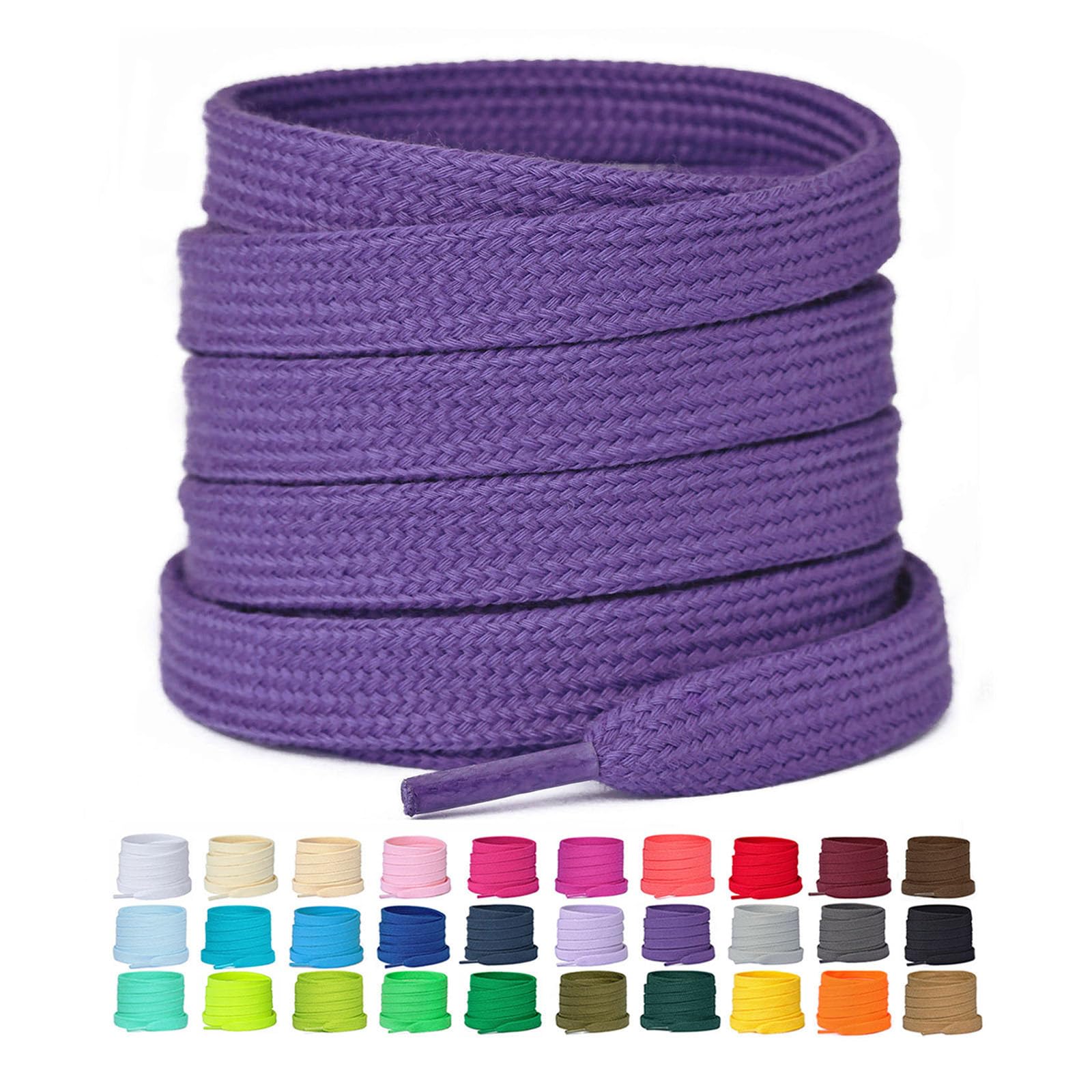 Booyckiy 2 Pairs Flat Shoe Laces for Sneakers 2/5" Poly Cotton Shoelaces for Womens