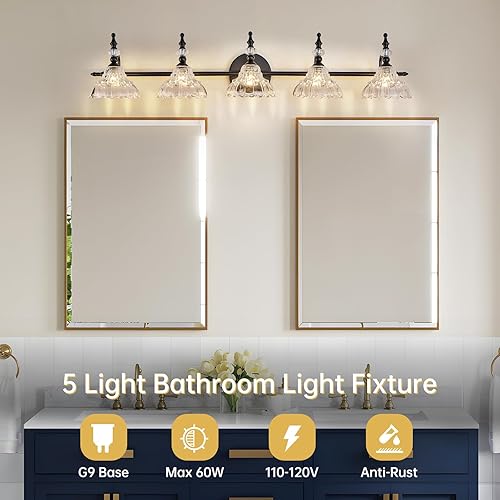 Miniatura 69 de HDDFL Luces de tocador de baño, accesorios de iluminación sobre espejo de latón mate, 3 luces de tocador, apliques de pared modernos para Cobrizo
