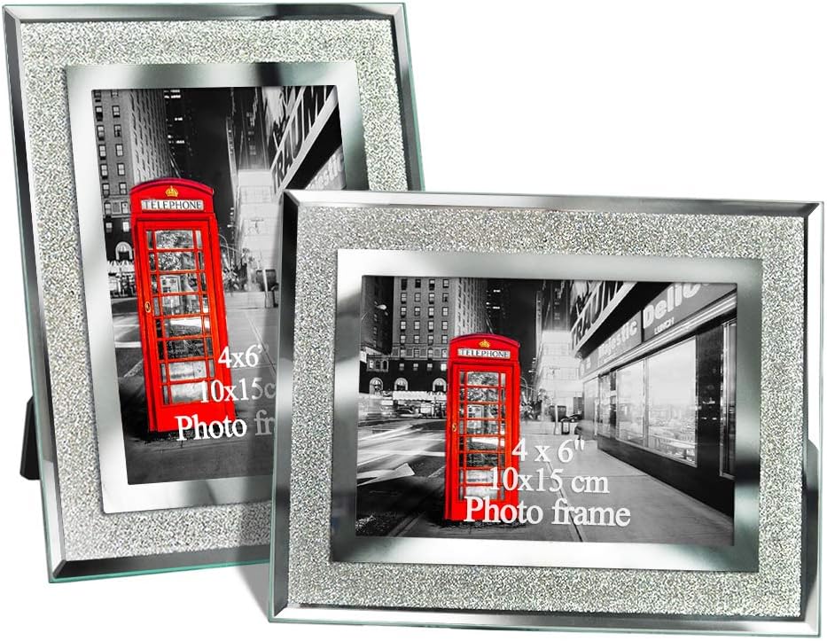 Amazing Roo 2 Pack 4x6 Glass Picture Frame Tabletop Display 4 X 6 Inch Photo Crystal Mirrored Frames