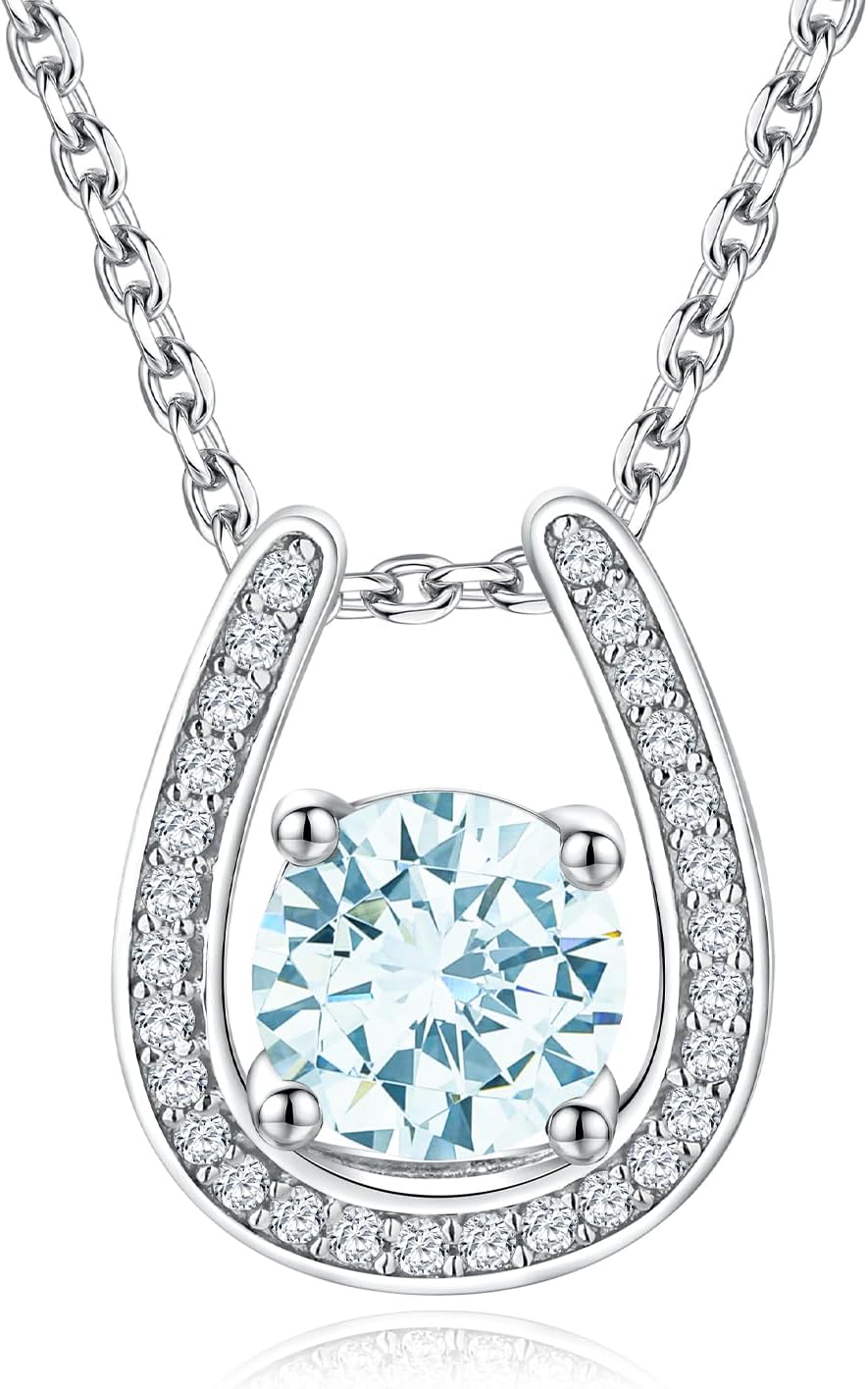 CAIDIKA Sterling Silver Birthstone Horseshoe Necklace for Women Good Luck Pendant Necklace Jewelry for Birthday Wedding(with Gift Box)