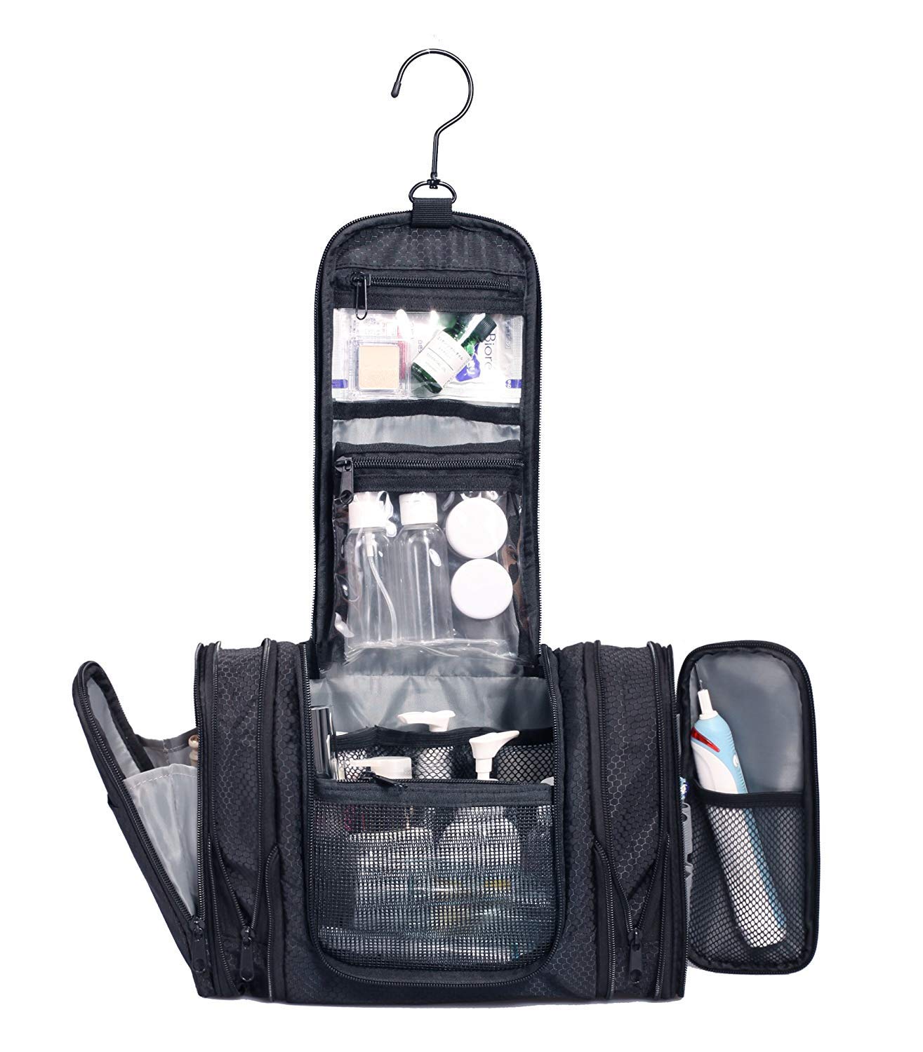 WANDF Expandable Toiletry Bag Dopp Kit Without TSA Approved Bottles Water Resistant Nylon, Black (A-Black)