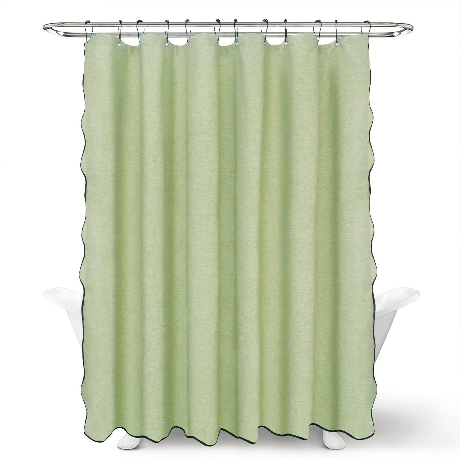 Scalloped Bathroom Shower Curtain Linen Textured with 12 Plastic Hooks