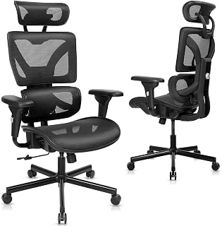 OUTFINE Back Height Adjustable High Back Mesh Chair, Adjustable Chair Back 3 Level Lock Function, 2D Adjustable Armrest, Adjustable Headrest and Adjustable Lumbar Support, Tilt, 300LBS