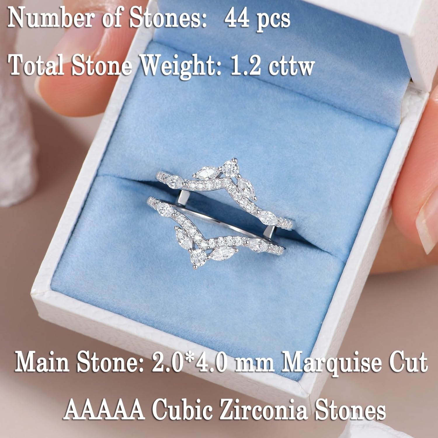 Newshe Jewellery Moissanite Ring Enhancer for Engagement Rings 925 Sterling Silver Curved Wedding Band Bridal Guard and Wraps Marquise Round Size - Image 2