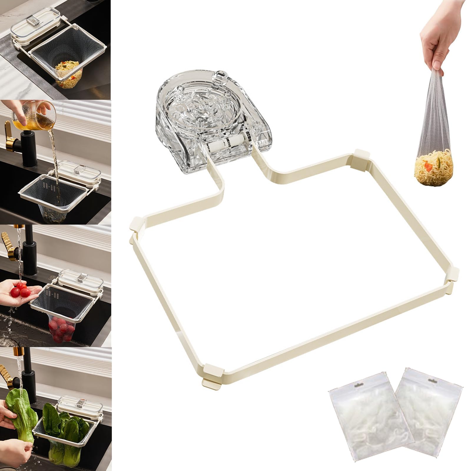 Filtre d'évier avec ventouse et 100 sacs en maille pour cuisine