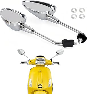 Motorcycle 8mm Rearview Mirrors Chrome Long Stem(8.7") Side Mirror Compatible With Piaggio/Vespa Sprint Primavera GTS HPE 2014-2025 OE Style (1Pair)