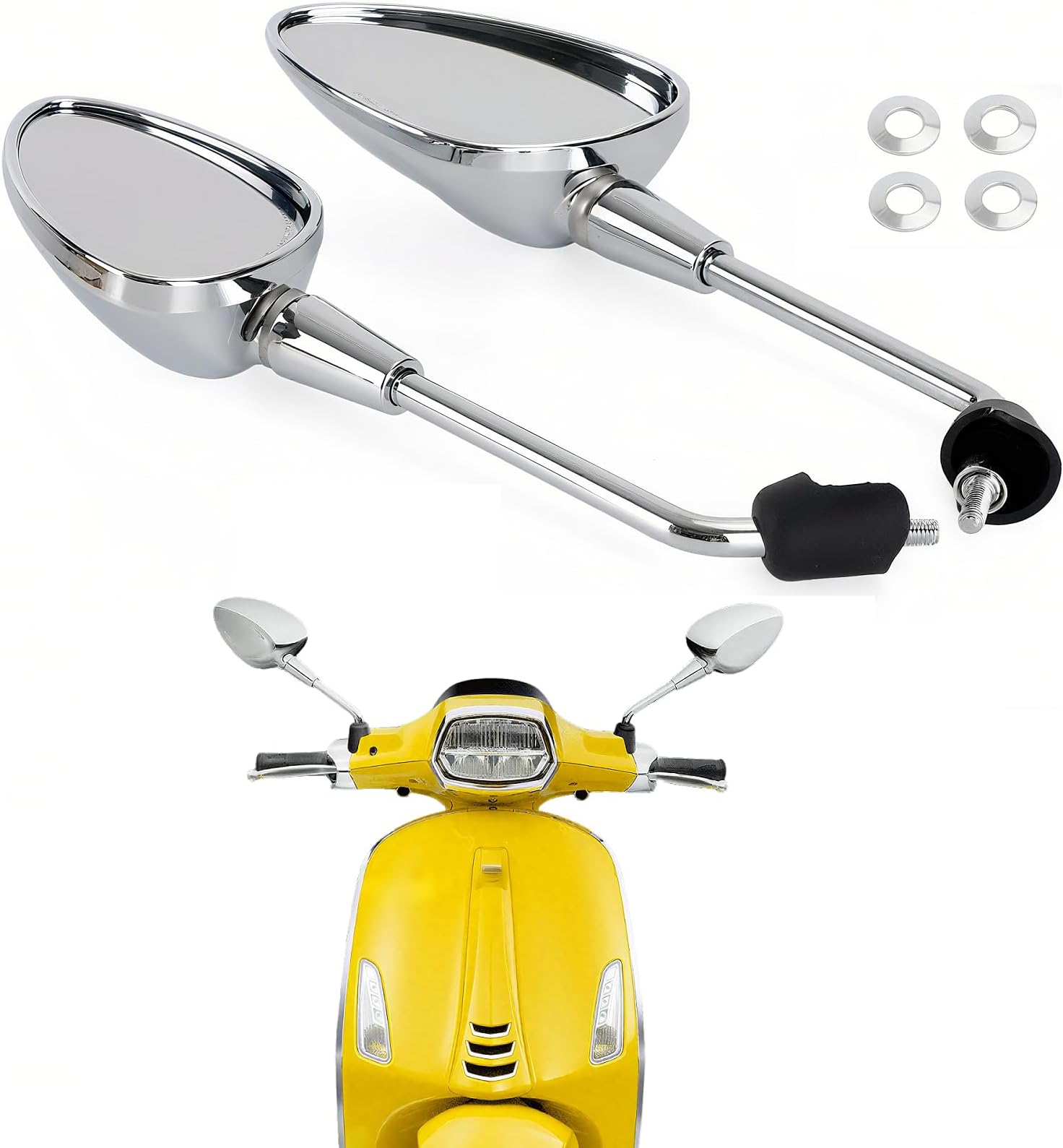 Motorcycle 8mm Rearview Mirrors Chrome Long Stem(8.7") Side Mirror Compatible With Piaggio/Vespa Sprint Primavera GTS HPE 2014-2025 OE Style (1Pair)