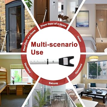 Door Security Bar, Upgraded 3-in-1 Double Spring Lock Heavy Duty Adjustable Sliding Door Stopper Home Security Lock for Apartments Hotels Anti-Collision Anti-Pry Ideal for Single People Living Alone