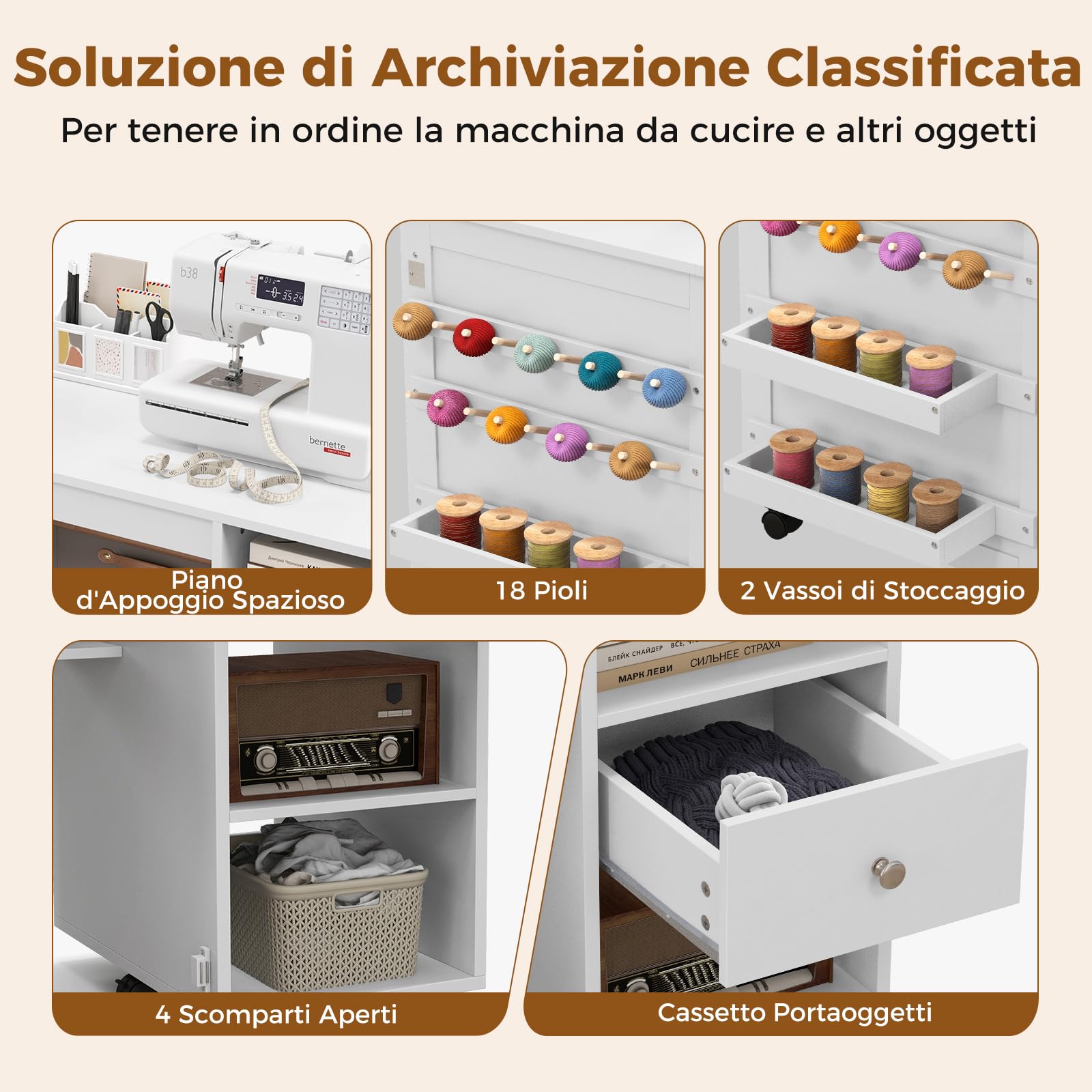 RELAX4LIFE Mesa de costura plegable sobre ruedas, mesa de costura, mesa de trabajo para corte y costura, mesa de costura multiusos con estantes y bandejas, cajón, peldaños, ruedas bloqueables