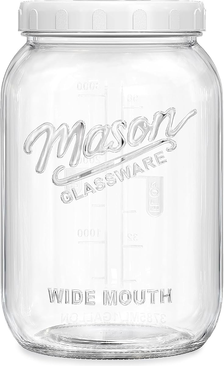 1 Gallon Glass Jar with Lid, Large Glass Flour Storage Containers, 128 OZ | 4.3" Opening, Airtight Leakproof Seal, Food Grade, BPA Free, Dishwasher Safe, Wide Mouth Mason Jars for Cookie, Kombucha