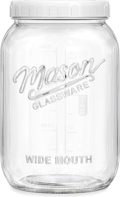 1 Gallon Glass Jar with Lid, Large Glass Flour Storage Containers, 128 OZ | 4.3" Opening, Airtight Leakproof Seal, Food Grade, BPA Free, Dishwasher Safe, Wide Mouth Mason Jars for Cookie, Kombucha
