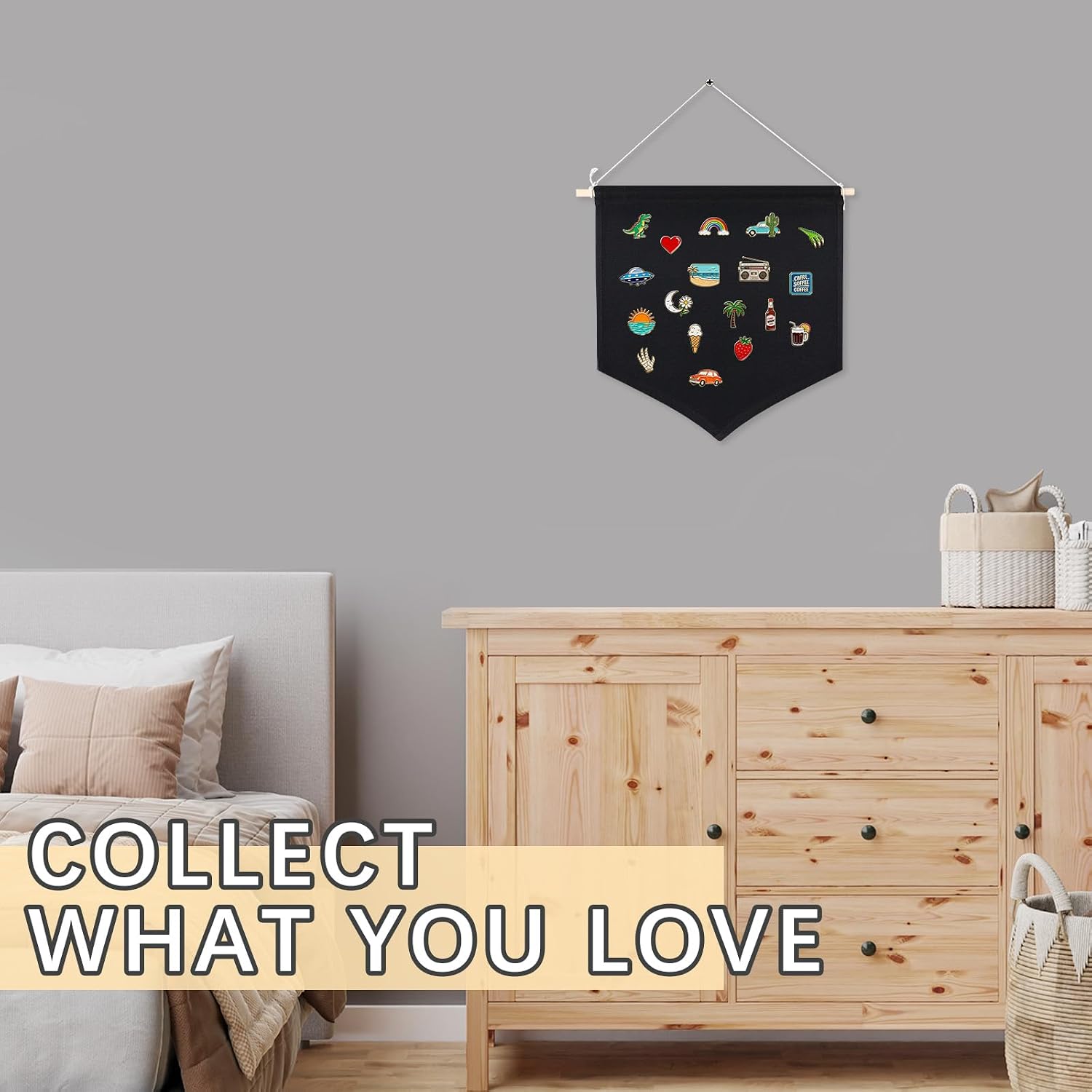 4 PCS Canvas Banners Wall Hanging Brooch Jewelry Storage Case Stand Enamel Pin Display, Sublimation blank Banner,Holder Earrings Necklace Pin Collection Organizer (30x36 black Banners*4pcs) image 3