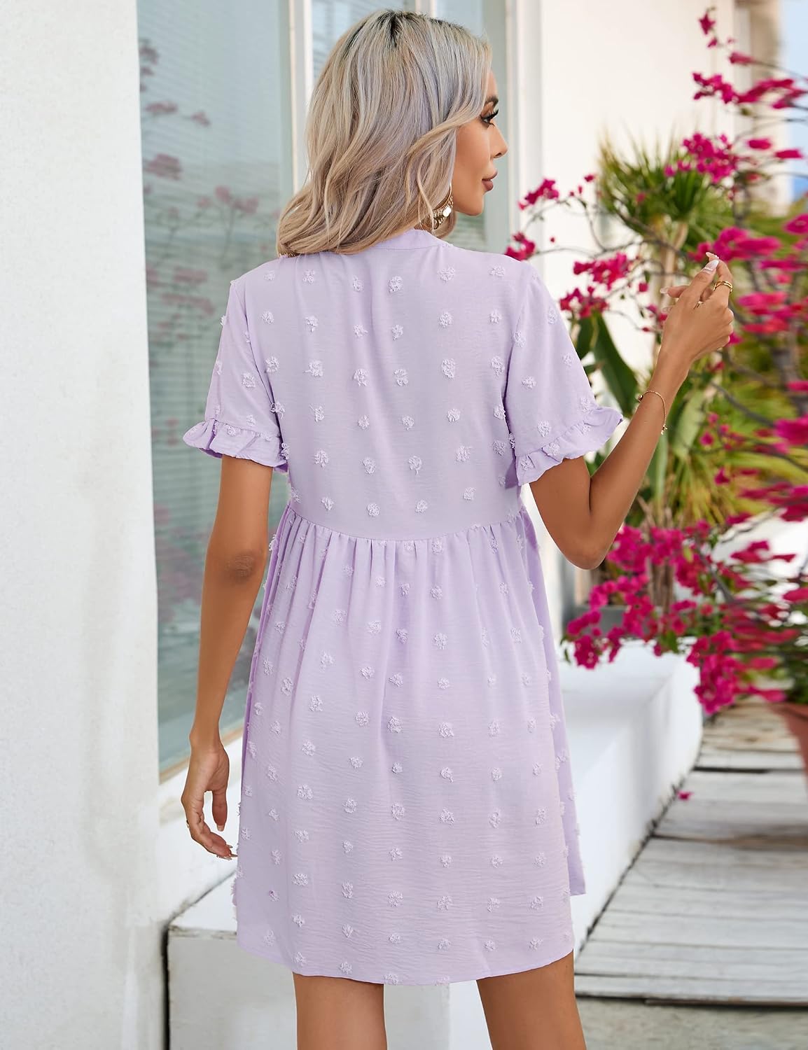 Maternity Dress v Neck Ruffle Short Sleeve Swiss Dot Photoshoot Mini Dress with Pockets