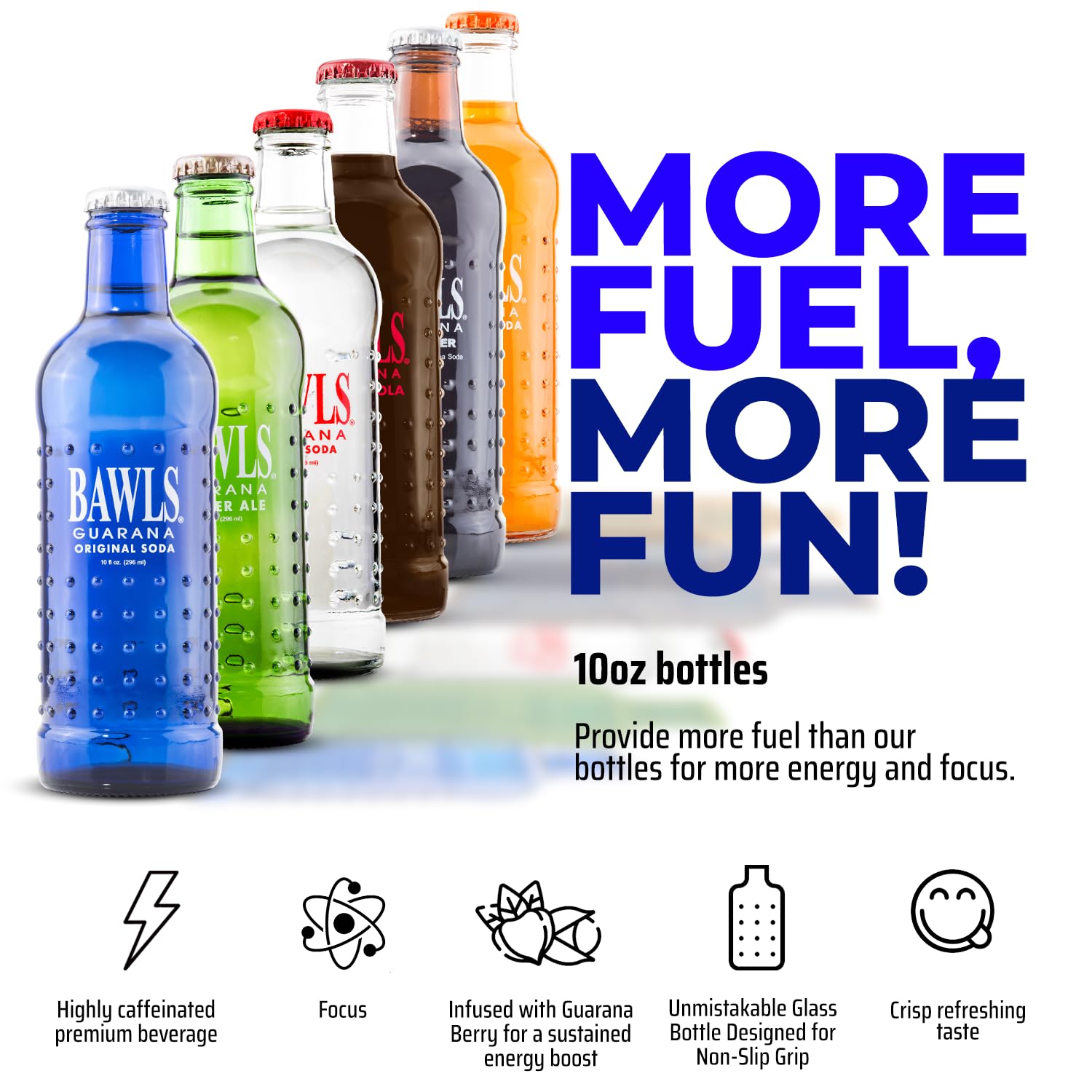 BAWLS Guarana Variety Pack, BAWLS Guarana Drink, Guarana Soda, Guarana Fueled Soda for Energy, High Energy Caffeinated Drink, 10oz 24 Pack Glass Bottles