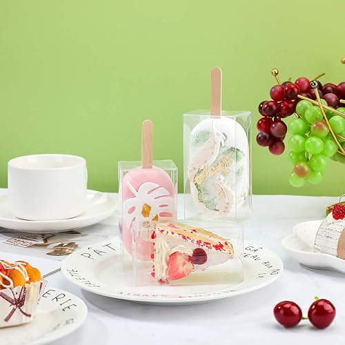 Miniatura 4 de Patelai Juego de 75 cajas transparentes de helado para tartas, 25 cajas transparentes de PET para helado, contenedor de plástico para dulces, con 50