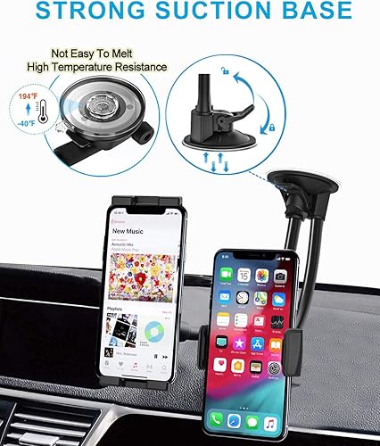 Miniatura 4 de woleyi Soporte doble para tableta de automóvil, parabrisas para ventana de automóvil y soporte para tableta con ventosa de doble brazo largo para